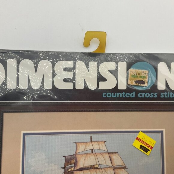 VTG 90'Dimensions Counted Cross Stitch Kit Clipper Ship Voyage 16"x18" Nautical - Picture 3 of 8